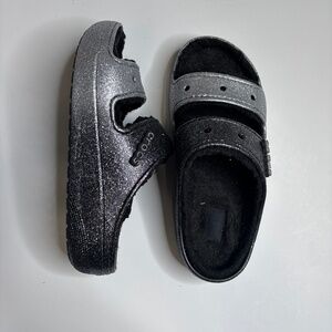 Crocs Sandal Womens 10 Black Silver ombré Sparkle Sherpa Lined